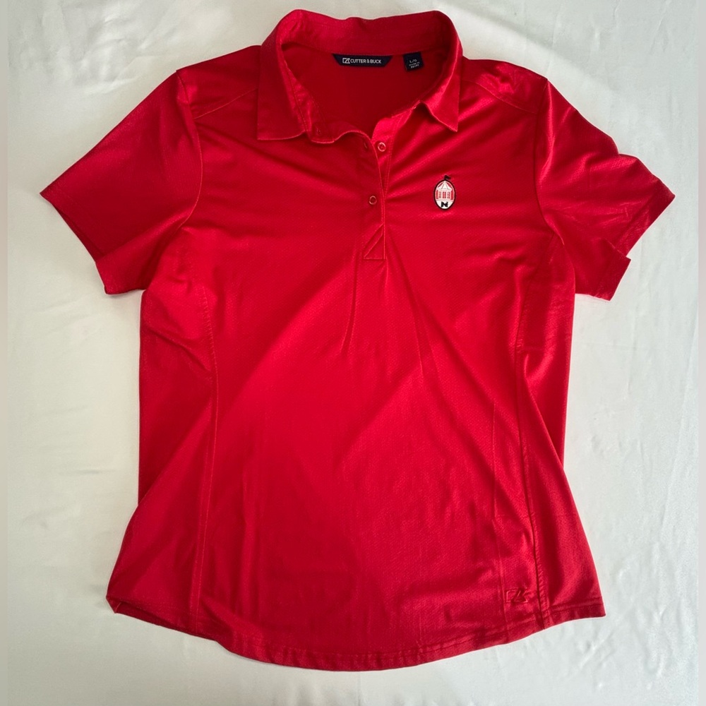 Cutter & Buck Women’s Performance Polo Red USA Flag Embroidery Size Large EUC